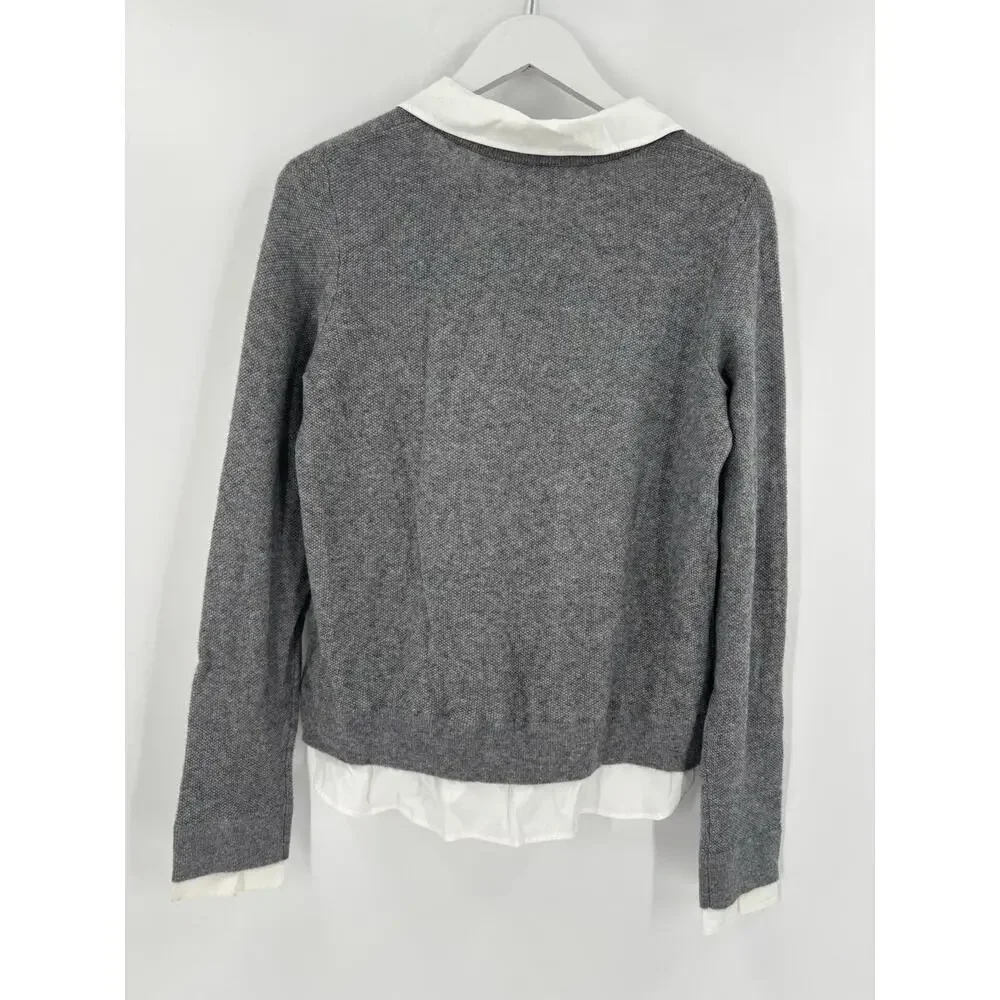 Joie Rika Sweater Womens Medium Gray White Wool Cashmere Collared Pullover Knit